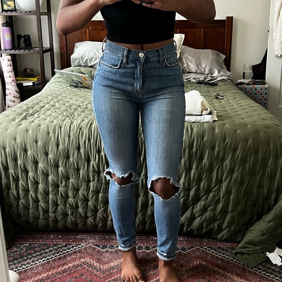 Free People Blue Ripped Skinny Jeans - Picture 1 of 3
